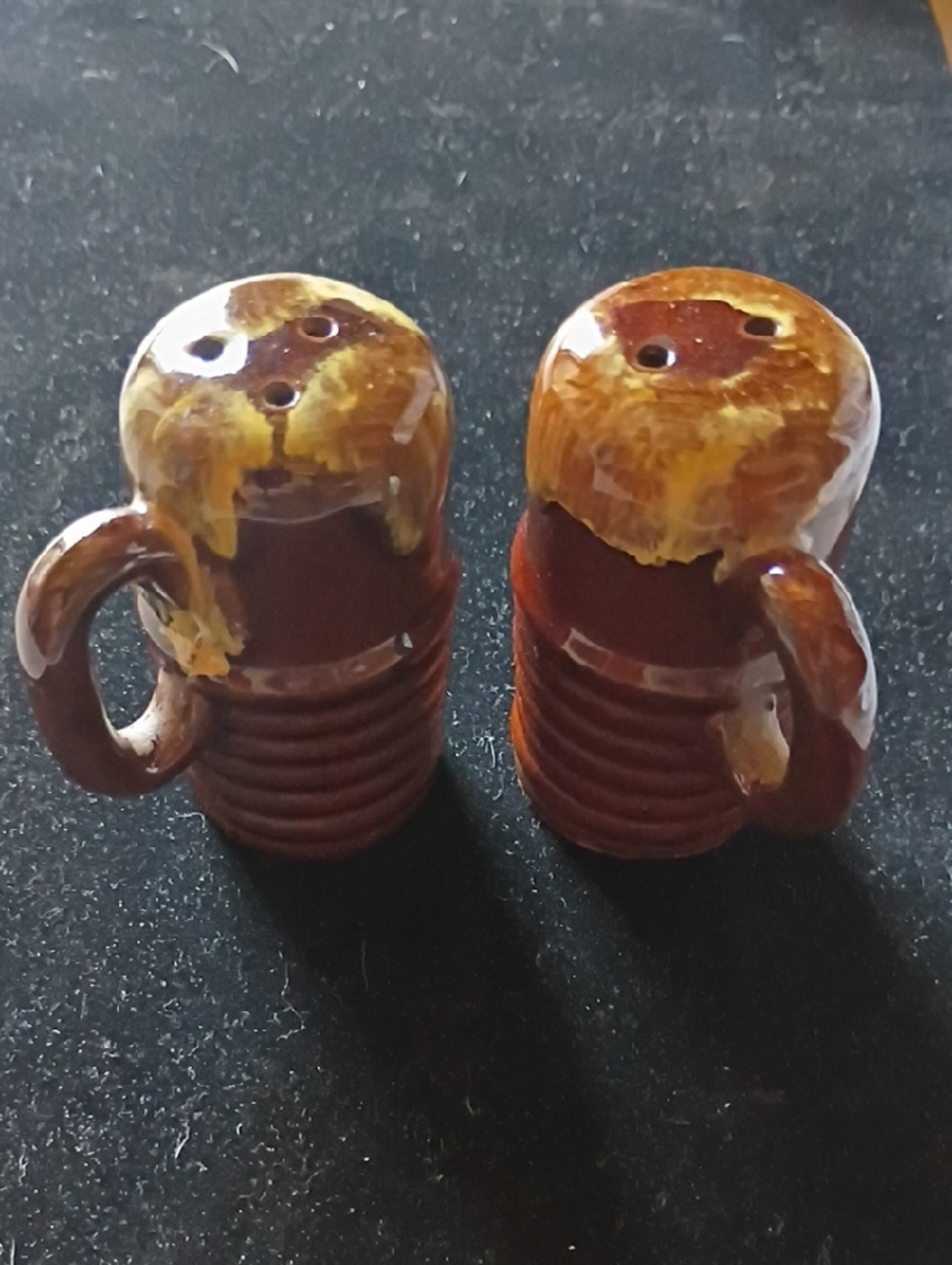 Brown Drip Glaze Ceramic Salt and Pepper Shakers
